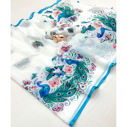 Chandhiri Cotton-White with Skyblue-005