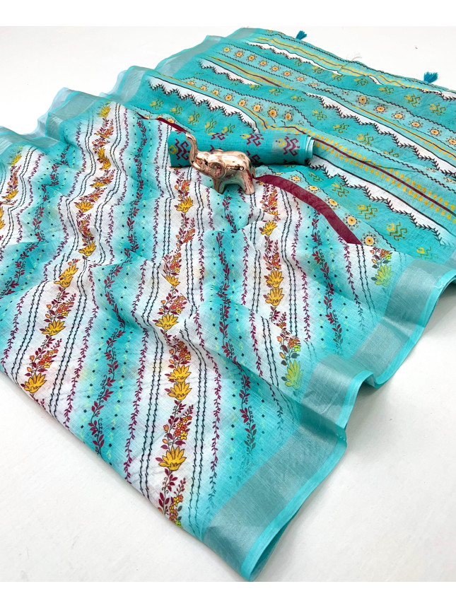 Chandhiri Cotton-Turquoise Floral-006