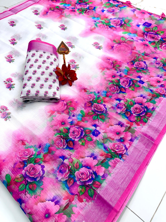 Chandhiri Cotton-White & Pink Cotton-012