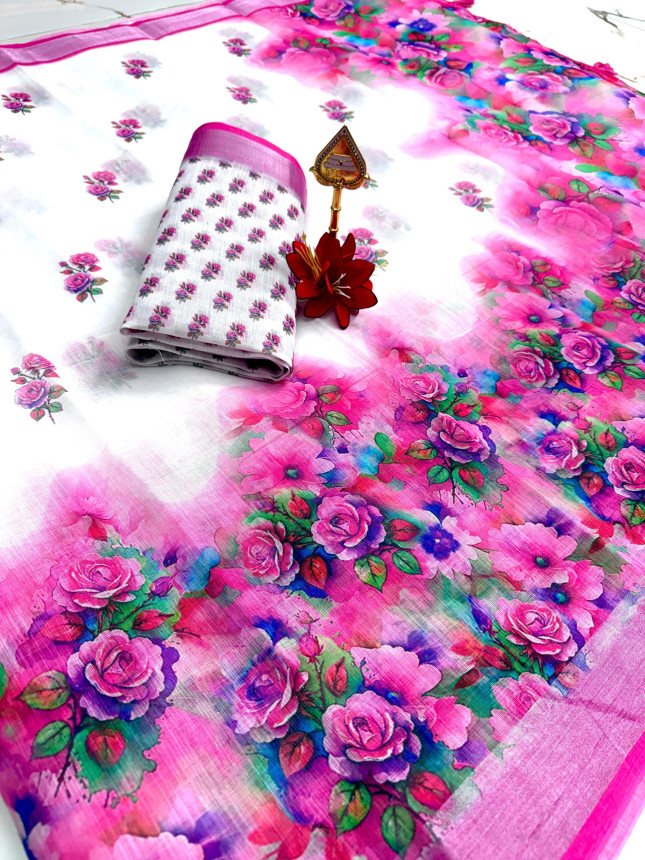 Chandhiri Cotton-White & Pink Cotton-012
