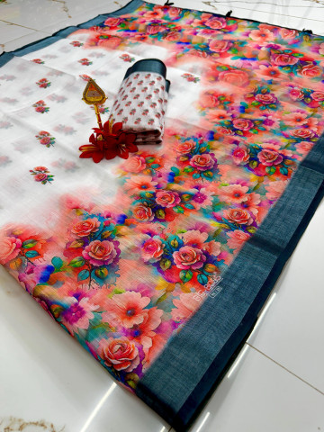 Chandhiri Cotton-Multicolor Rose Navy Border-015